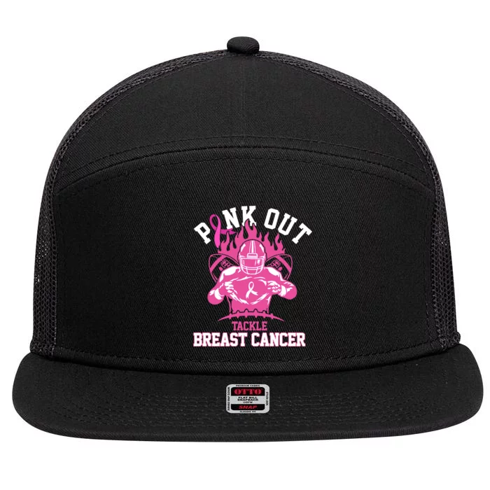 Pink Out Tackle Breast Cancer Awareness Football 7 Panel Mesh Trucker Snapback Hat