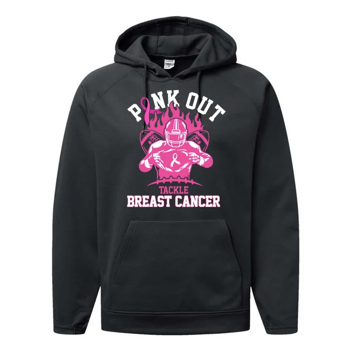 Pink Out Tackle Breast Cancer Awareness Football Performance Fleece Hoodie