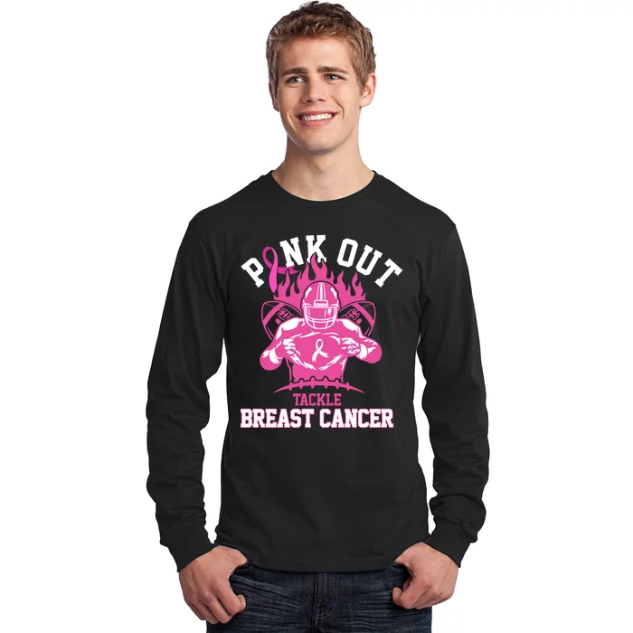 Pink Out Tackle Breast Cancer Awareness Football Long Sleeve Shirt