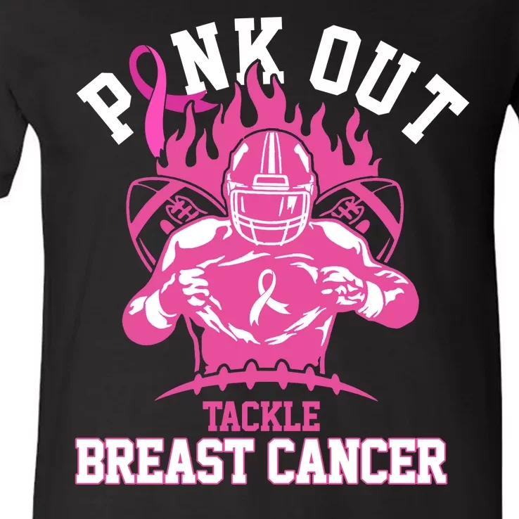 Pink Out Tackle Breast Cancer Awareness Football V-Neck T-Shirt