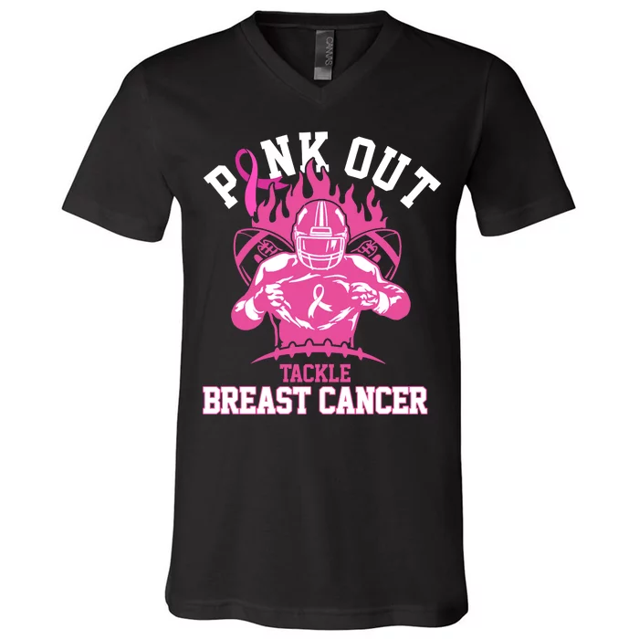 Pink Out Tackle Breast Cancer Awareness Football V-Neck T-Shirt