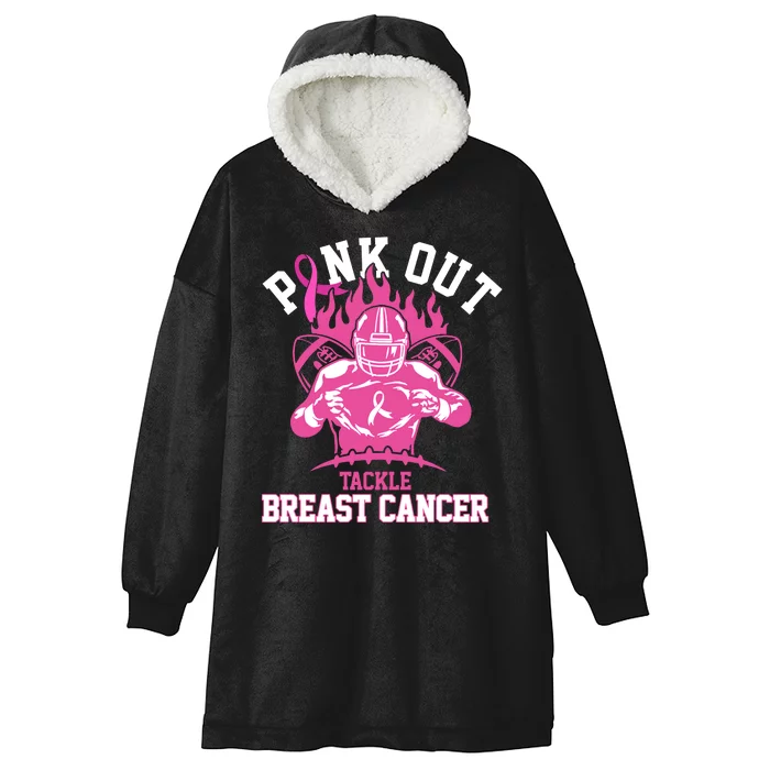 Pink Out Tackle Breast Cancer Awareness Football Hooded Wearable Blanket