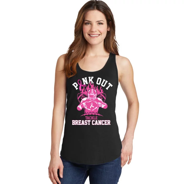 Pink Out Tackle Breast Cancer Awareness Football Ladies Essential Tank