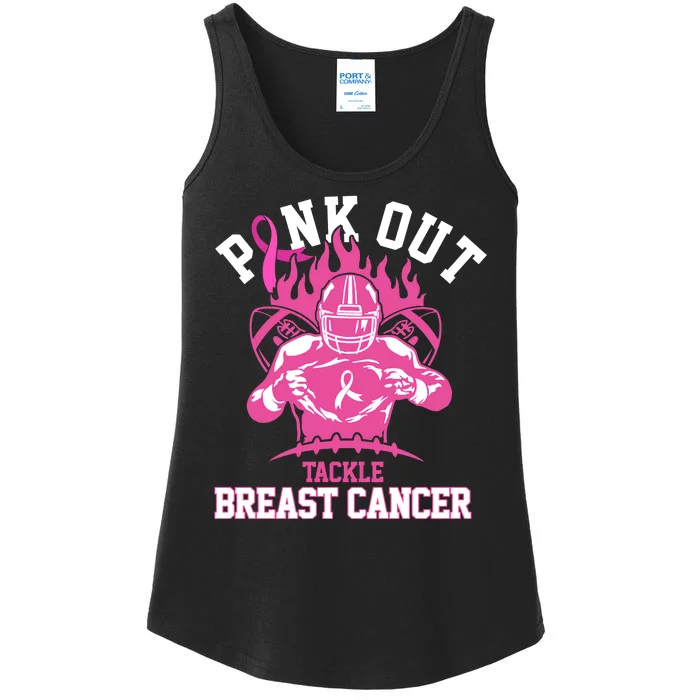 Pink Out Tackle Breast Cancer Awareness Football Ladies Essential Tank