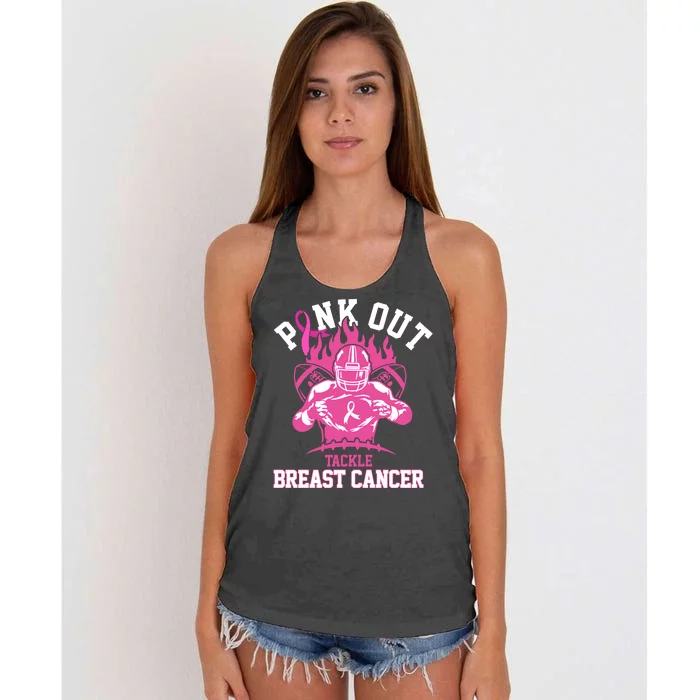 Pink Out Tackle Breast Cancer Awareness Football Women's Knotted Racerback Tank