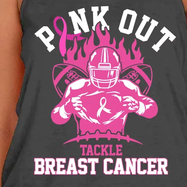 Pink Out Tackle Breast Cancer Awareness Football Women's Knotted Racerback Tank