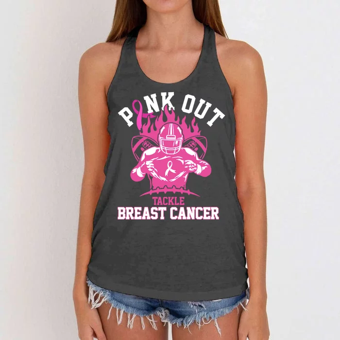 Pink Out Tackle Breast Cancer Awareness Football Women's Knotted Racerback Tank