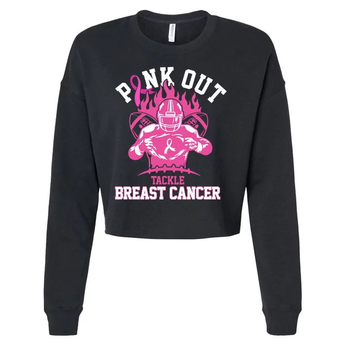 Pink Out Tackle Breast Cancer Awareness Football Cropped Pullover Crew