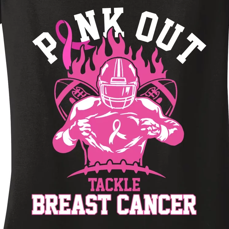 Pink Out Tackle Breast Cancer Awareness Football Women's V-Neck T-Shirt