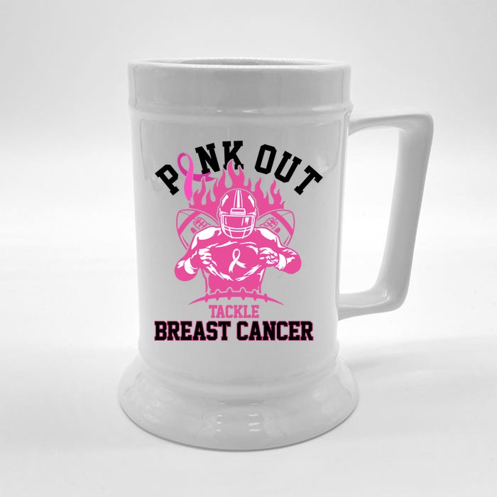 Pink Out Tackle Breast Cancer Awareness Football Front & Back Beer Stein