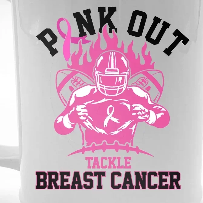 Pink Out Tackle Breast Cancer Awareness Football Front & Back Beer Stein