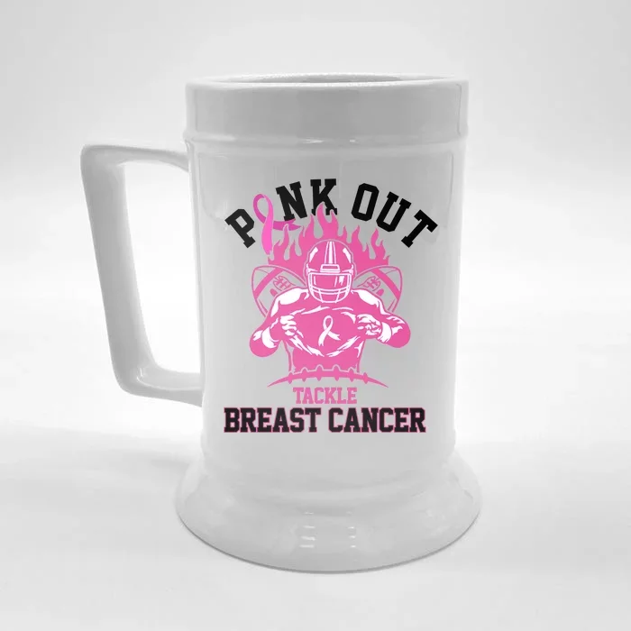 Pink Out Tackle Breast Cancer Awareness Football Front & Back Beer Stein