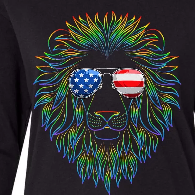 Pride of the United state Lion with USA Sunglasses Womens Cotton Relaxed Long Sleeve T-Shirt