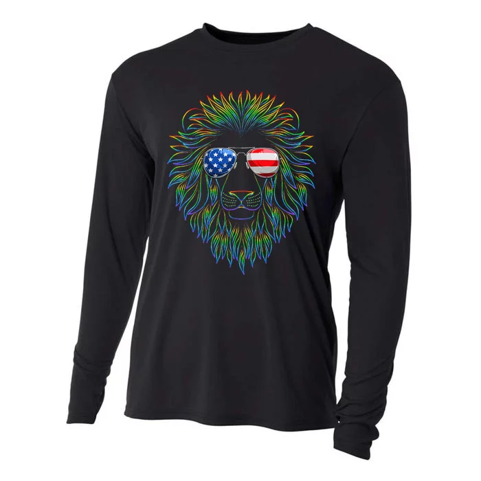 Pride of the United state Lion with USA Sunglasses Cooling Performance Long Sleeve Crew