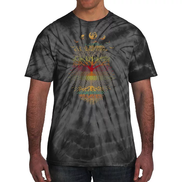 Phases Of The Moon Retro 60S 70S Vibe Tree Of Life Tie-Dye T-Shirt