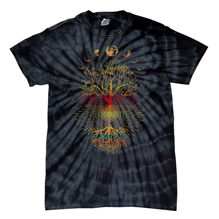 Phases Of The Moon Retro 60S 70S Vibe Tree Of Life Tie-Dye T-Shirt