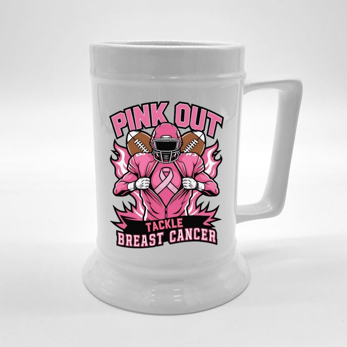 P.Ink Out Tackle Breast Cancer Awareness American Football Gift Front & Back Beer Stein