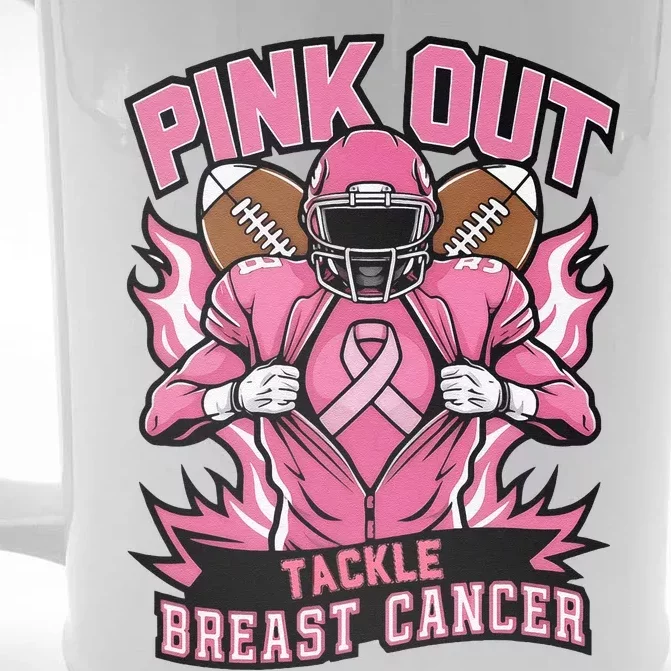 P.Ink Out Tackle Breast Cancer Awareness American Football Gift Front & Back Beer Stein