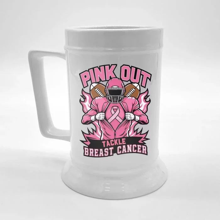 P.Ink Out Tackle Breast Cancer Awareness American Football Gift Front & Back Beer Stein