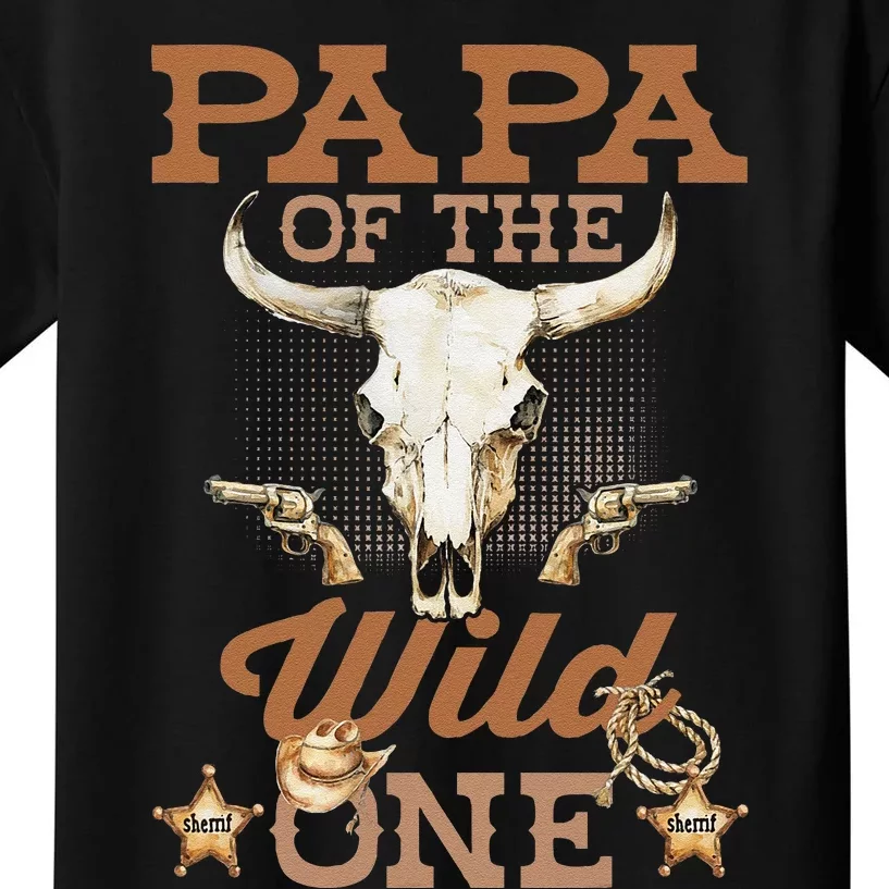 Papa Of The 1st Birthday Wild One Cow Western Family Bday Kids T-Shirt