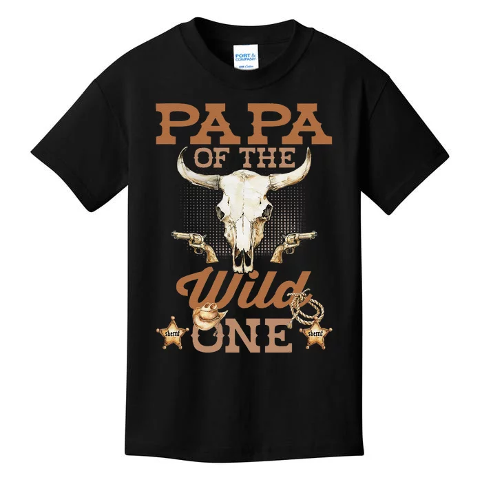 Papa Of The 1st Birthday Wild One Cow Western Family Bday Kids T-Shirt