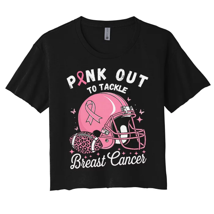 Pin.K Out Tackle Breast Cancer Awareness American Football Women's Crop Top Tee