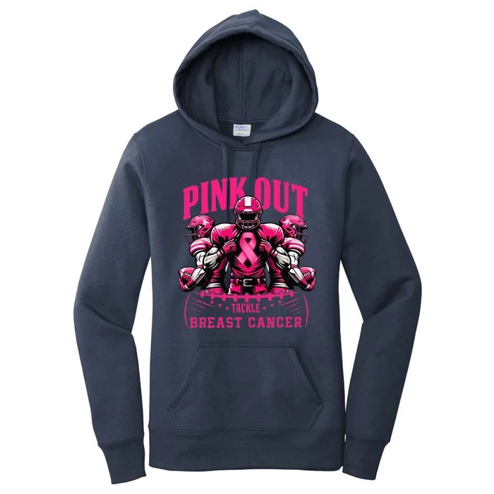 Pin.K Out Tackle Breast Cancer Awareness Football Pin.K Ribbon Women's Pullover Hoodie