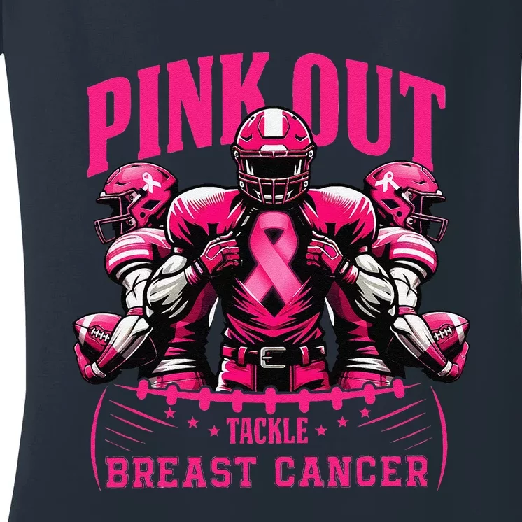 Pin.K Out Tackle Breast Cancer Awareness Football Pin.K Ribbon Women's V-Neck T-Shirt