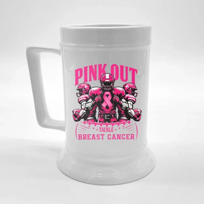 Pin.K Out Tackle Breast Cancer Awareness Football Pin.K Ribbon Front & Back Beer Stein