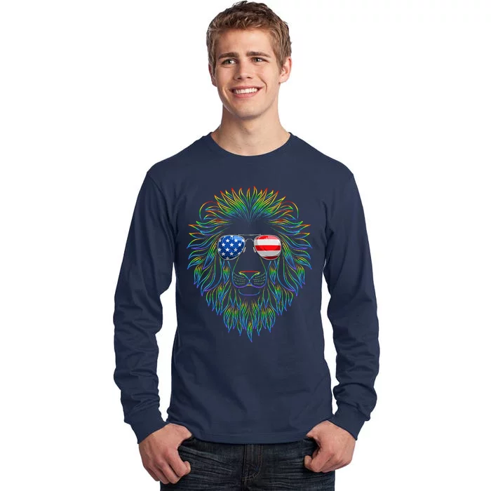 Pride of the United state Lion with USA Sunglasses Tall Long Sleeve T-Shirt