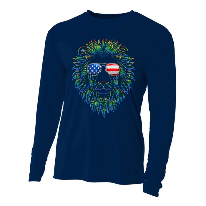 Pride of the United state Lion with USA Sunglasses Cooling Performance Long Sleeve Crew