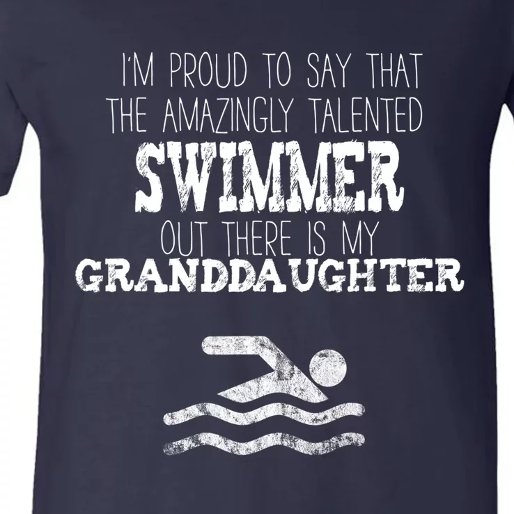 Proud Of Talented Swimmer Granddaughter V-Neck T-Shirt