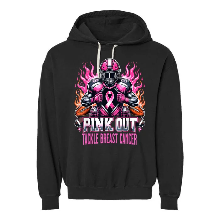 Pink Out Tackle Breast Cancer Awareness Football Garment-Dyed Fleece Hoodie