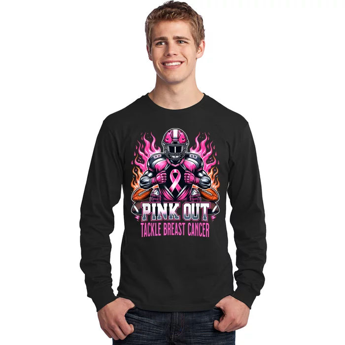 Pink Out Tackle Breast Cancer Awareness Football Long Sleeve Shirt