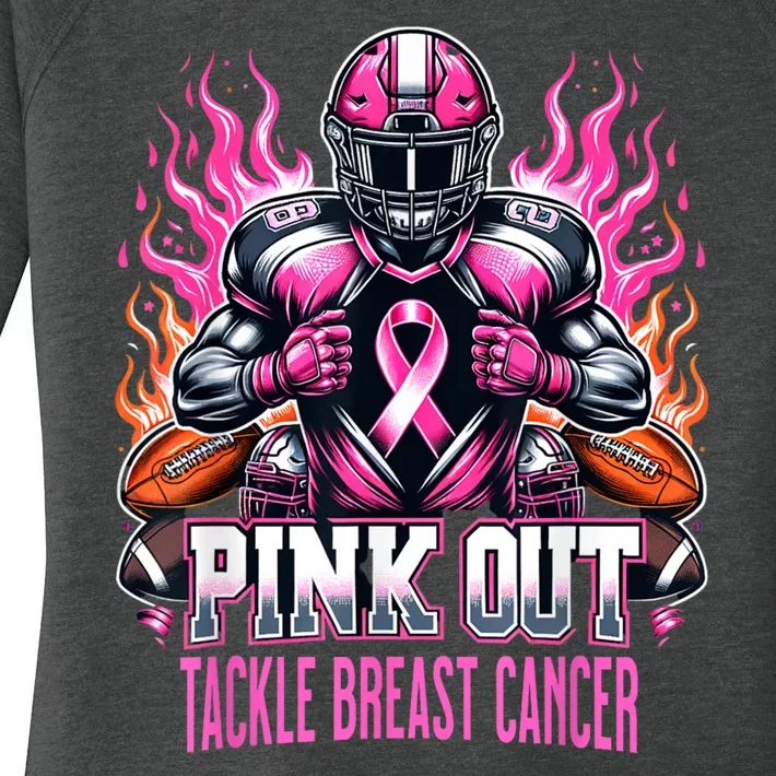 Pink Out Tackle Breast Cancer Awareness Football Women's Perfect Tri Tunic Long Sleeve Shirt