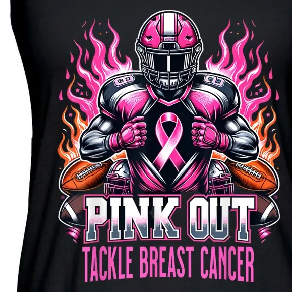 Pink Out Tackle Breast Cancer Awareness Football Ladies Essential Flowy Tank