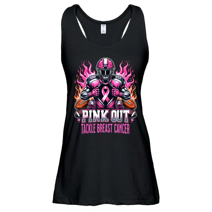 Pink Out Tackle Breast Cancer Awareness Football Ladies Essential Flowy Tank