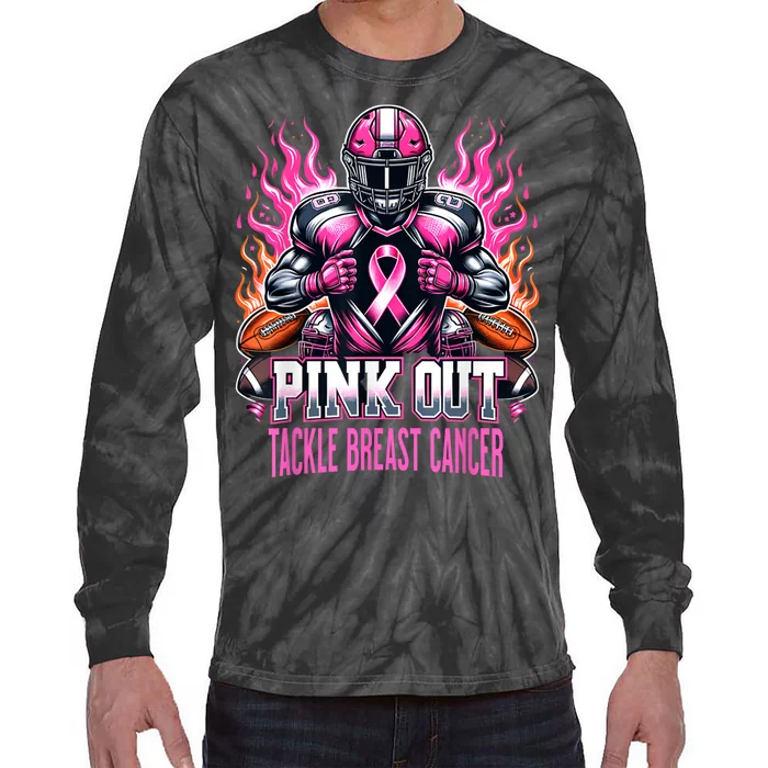 Pink Out Tackle Breast Cancer Awareness Football Tie-Dye Long Sleeve Shirt