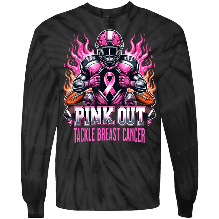 Pink Out Tackle Breast Cancer Awareness Football Tie-Dye Long Sleeve Shirt