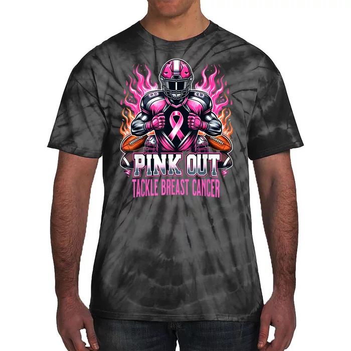 Pink Out Tackle Breast Cancer Awareness Football Tie-Dye T-Shirt