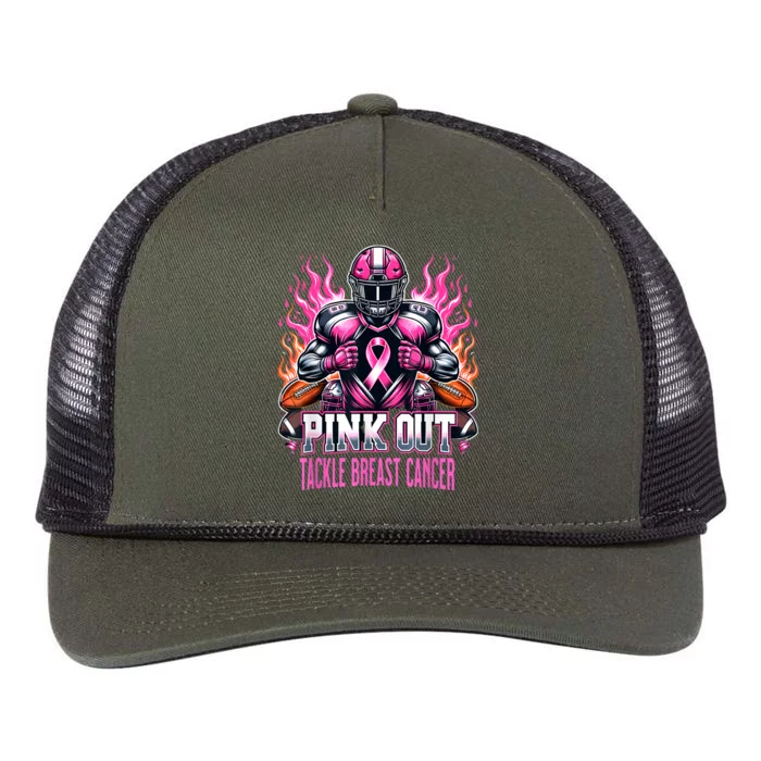 Pink Out Tackle Breast Cancer Awareness Football Retro Rope Trucker Hat Cap