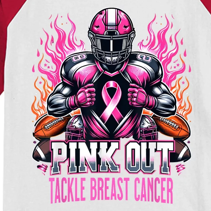 Pink Out Tackle Breast Cancer Awareness Football Kids Colorblock Raglan Jersey