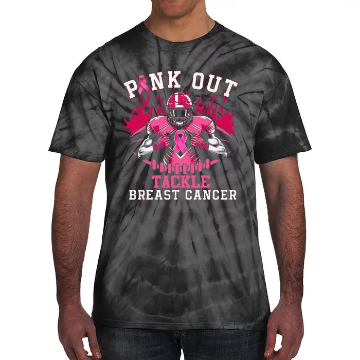 Pin.K Out Tackle Breast Cancer Awareness Football Pin.K Ribbon Tie-Dye T-Shirt