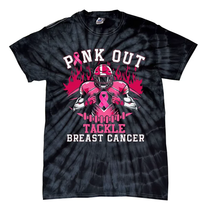 Pin.K Out Tackle Breast Cancer Awareness Football Pin.K Ribbon Tie-Dye T-Shirt