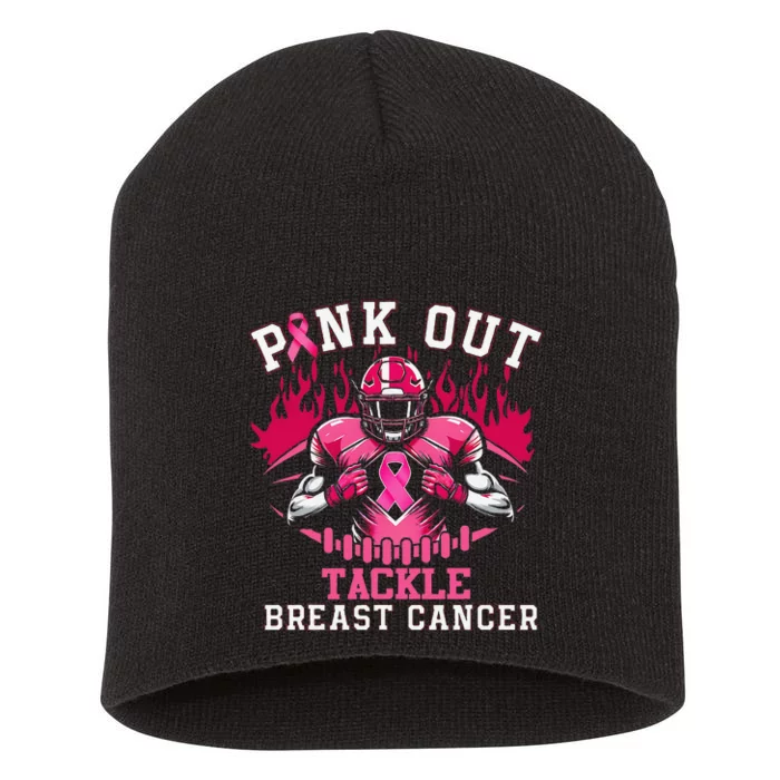 Pin.K Out Tackle Breast Cancer Awareness Football Pin.K Ribbon Short Acrylic Beanie