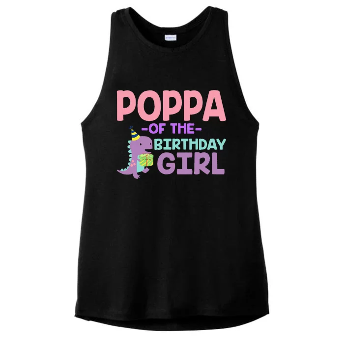 Poppa Of The Birthday For Girl Saurus Rex Dinosaur Party Ladies Tri-Blend Wicking Tank