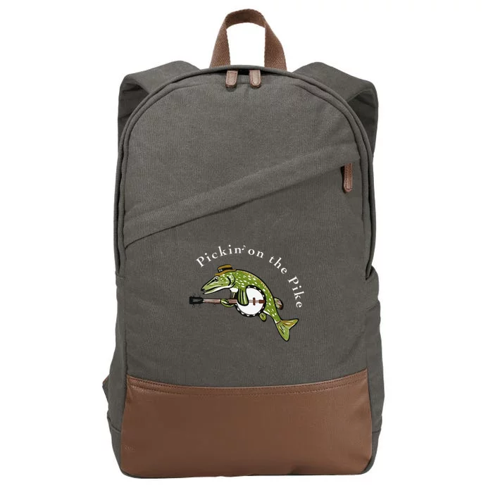 Pickin On The Pike Graphic For Music Loving Fisherman Cotton Canvas Backpack