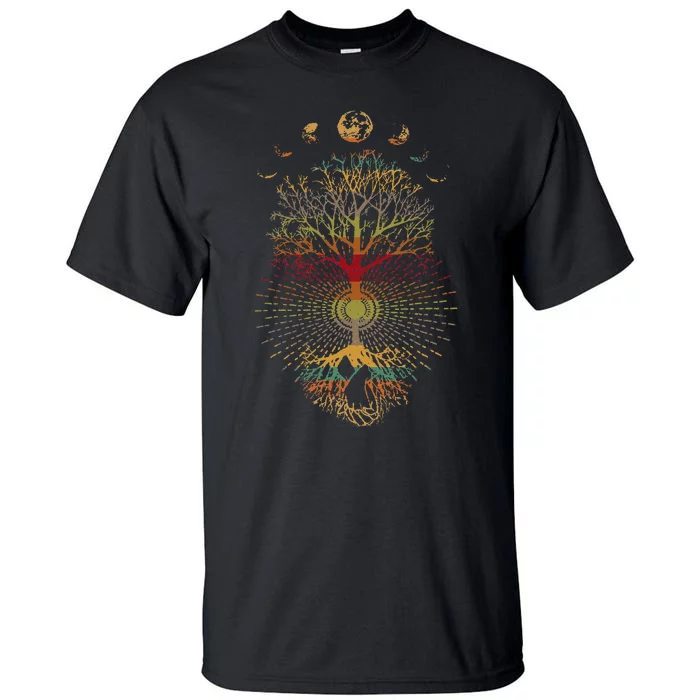 Phases Of The Moon Retro 60s 70s Vibe Tree Of Life Tall T-Shirt