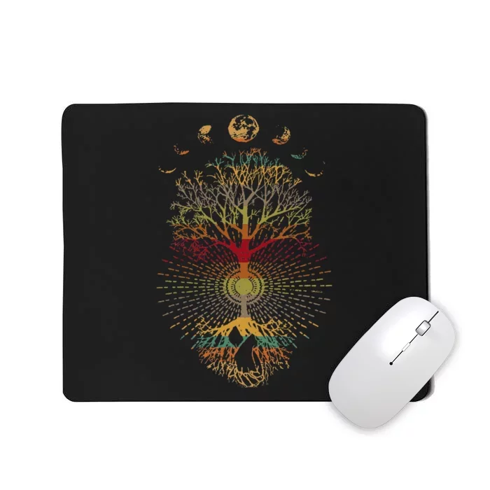 Phases Of The Moon Retro 60s 70s Vibe Tree Of Life Mousepad