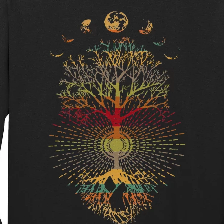 Phases Of The Moon Retro 60s 70s Vibe Tree Of Life Tall Long Sleeve T-Shirt